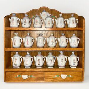 1995 Precious Moments Complete Spices w/ Rack. 18 T pots, adorably labled, sweet